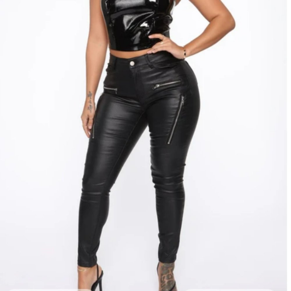 Caliente Skinny Leather Black Pants Fashion Nova